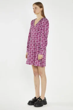 Glamorous Day Dresses|Mini Dresses|Magenta-Flower V-Neck Mini-Dress -