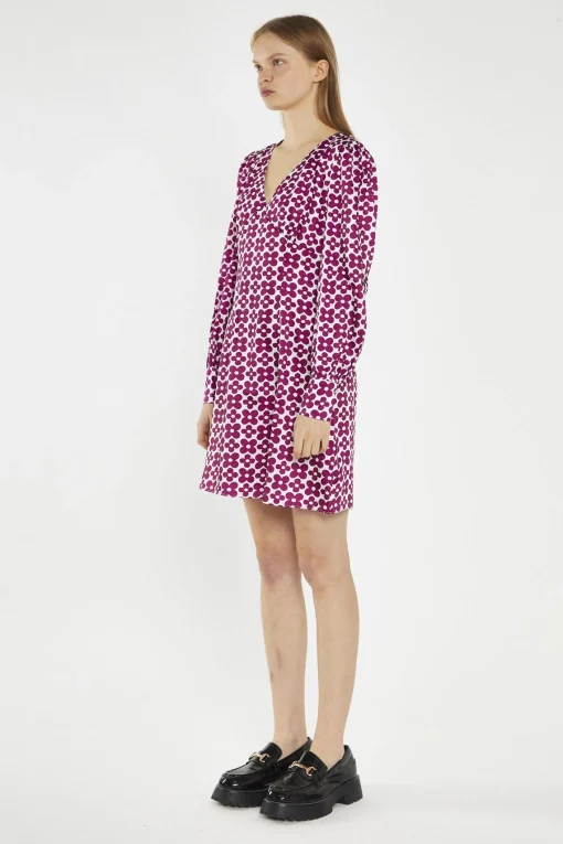 Glamorous Day Dresses|Mini Dresses|Magenta-Flower V-Neck Mini-Dress -