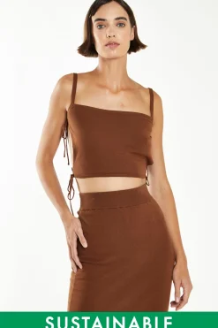 Glamorous Workwear|Glamorous Care: Our Sustainable Collection|Mahogany-Brown Side Tie Knitted Crop-Top -
