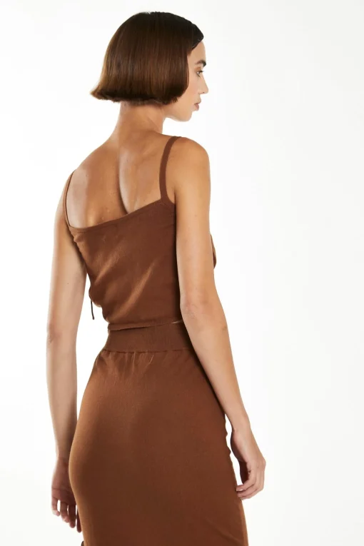 Glamorous Workwear|Glamorous Care: Our Sustainable Collection|Mahogany-Brown Side Tie Knitted Crop-Top -