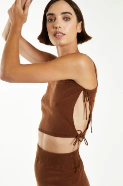 Glamorous Workwear|Glamorous Care: Our Sustainable Collection|Mahogany-Brown Side Tie Knitted Crop-Top -