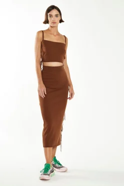 Glamorous Workwear|Glamorous Care: Our Sustainable Collection|Mahogany-Brown Side Tie Knitted Crop-Top -