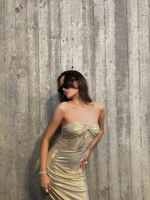 Glamorous Dresses|Prom|Mara Twist Bandeau Midaxi Dress - Gold -