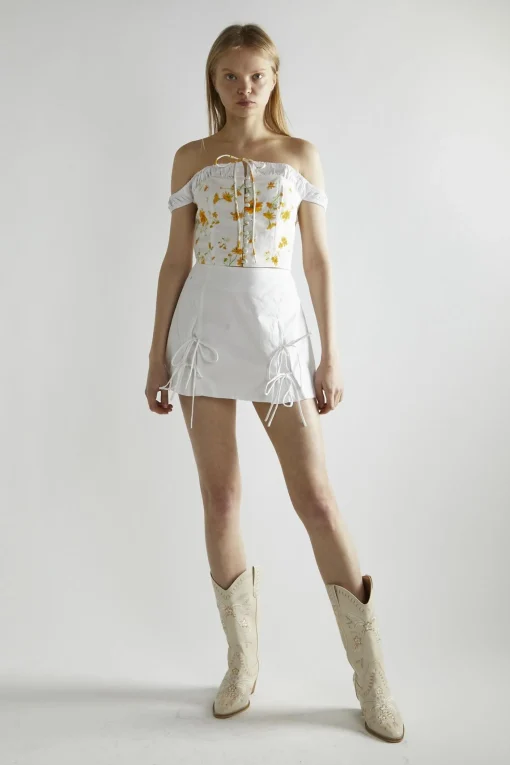 Glamorous Crops, Corsets & Bodysuits|Marigold Floral White Corselette Crop-Top -