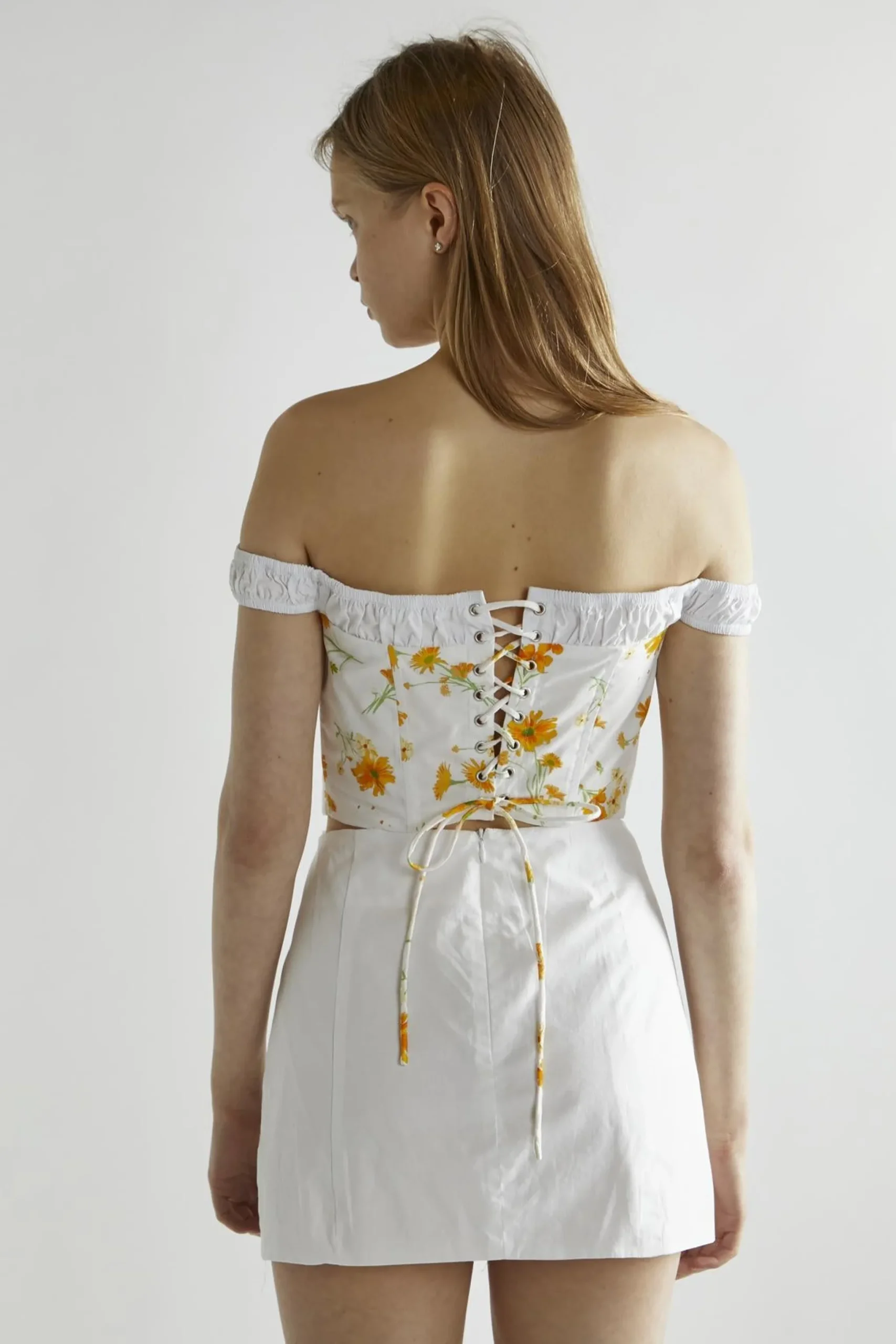 Glamorous Crops, Corsets & Bodysuits|Marigold Floral White Corselette Crop-Top -