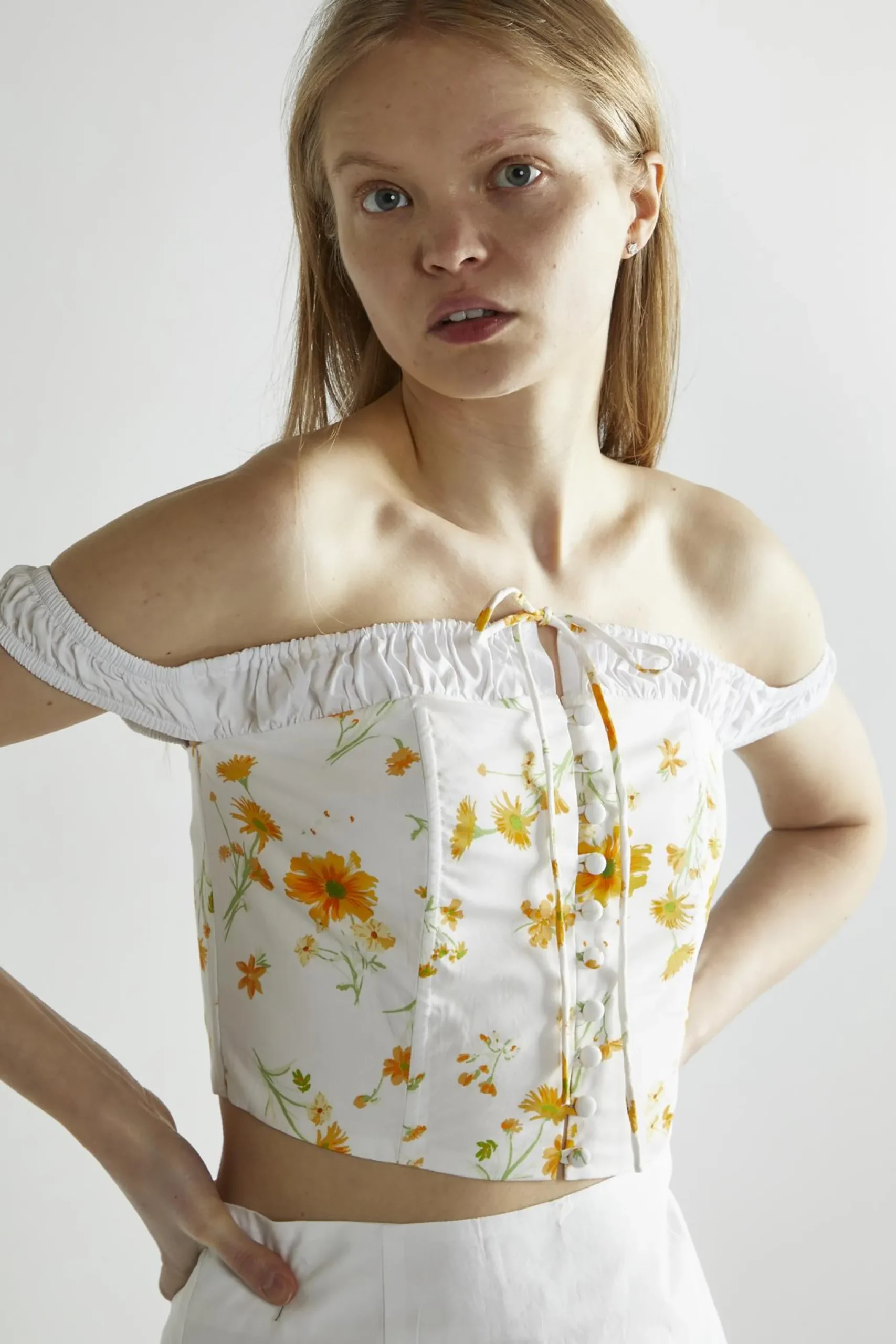 Glamorous Crops, Corsets & Bodysuits|Marigold Floral White Corselette Crop-Top -