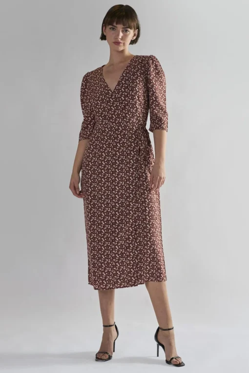Glamorous Day Dresses|Midi & Midaxi Dresses|Maroon Ditsy Floral V Neck Midi Dresses -