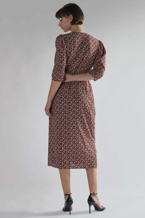 Glamorous Day Dresses|Midi & Midaxi Dresses|Maroon Ditsy Floral V Neck Midi Dresses -