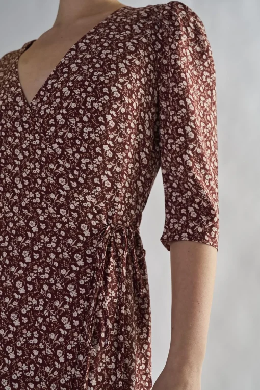 Glamorous Day Dresses|Midi & Midaxi Dresses|Maroon Ditsy Floral V Neck Midi Dresses -