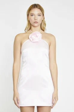 Glamorous Day Dresses|Mini Dresses|Marshmallow-Pink 3D-Corsage-Halterneck Mini-Dress -