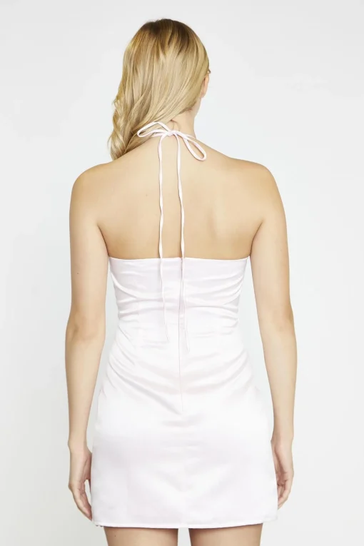 Glamorous Day Dresses|Mini Dresses|Marshmallow-Pink 3D-Corsage-Halterneck Mini-Dress -