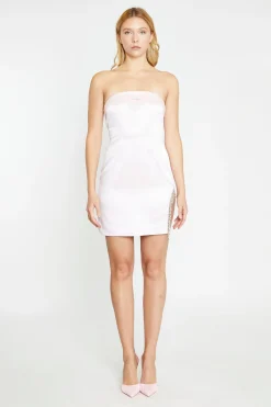 Glamorous Best Dressed Guest|Go To Partywear|Marshmallow-Pink Strapless Diamante-Trim Split Mini-Dress -