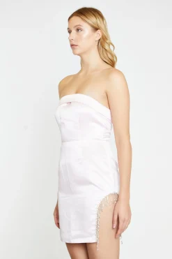 Glamorous Best Dressed Guest|Go To Partywear|Marshmallow-Pink Strapless Diamante-Trim Split Mini-Dress -