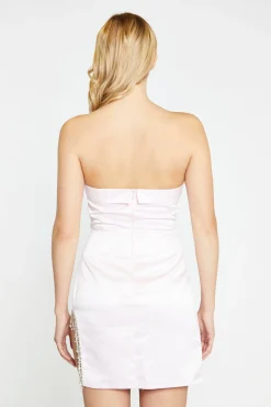 Glamorous Best Dressed Guest|Go To Partywear|Marshmallow-Pink Strapless Diamante-Trim Split Mini-Dress -
