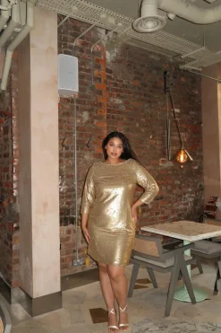 Glamorous Sequin Dresses|Midi & Midaxi Dresses|Matt - Gold sequin dress Midi-Dress -