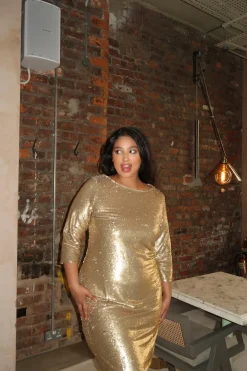 Glamorous Sequin Dresses|Midi & Midaxi Dresses|Matt - Gold sequin dress Midi-Dress -