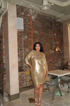 Glamorous Sequin Dresses|Midi & Midaxi Dresses|Matt - Gold sequin dress Midi-Dress -