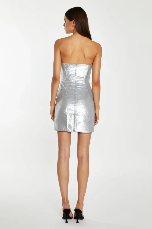 Glamorous Go To Partywear|Sequin Dresses|Matte-Silver Sequin Strapless Mini-Dress -