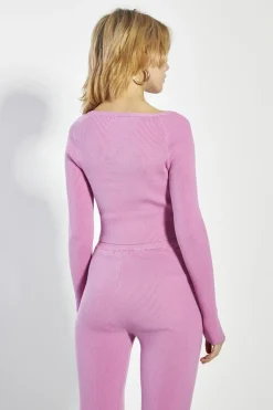 Glamorous Co-ords|Knitted Co-ords|Mauve-Pink Button-Through Cardigan -