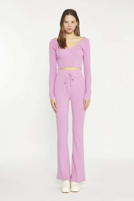 Glamorous Co-ords|Knitted Co-ords|Mauve-Pink Button-Through Cardigan -