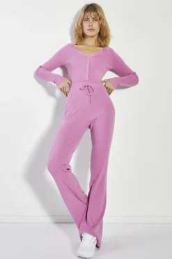 Glamorous Co-ords|Flares|Mauve-Pink Knitted Flared-Trousers -