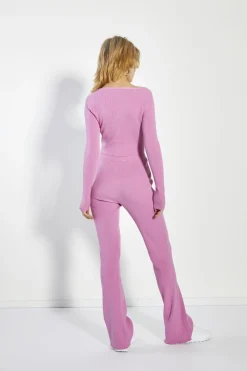 Glamorous Co-ords|Flares|Mauve-Pink Knitted Flared-Trousers -