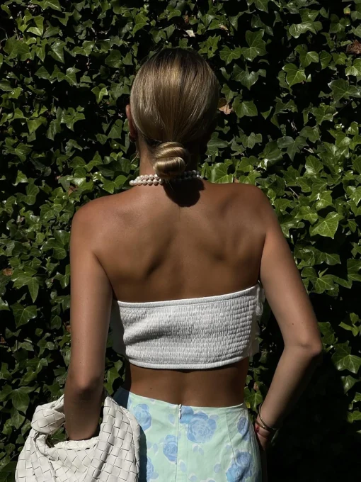 Glamorous Tops|Chic Escapes|Mia 3D Rose Bandeau-Top -White -