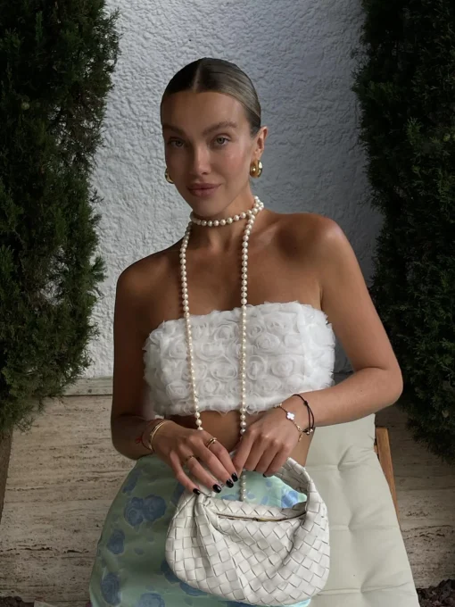 Glamorous Tops|Chic Escapes|Mia 3D Rose Bandeau-Top -White -