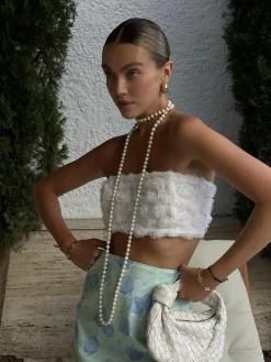 Glamorous Tops|Chic Escapes|Mia 3D Rose Bandeau-Top -White -