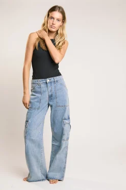 Glamorous Go To Partywear|Mid Stonewash Cargo-Jeans -