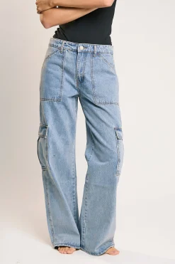 Glamorous Go To Partywear|Mid Stonewash Cargo-Jeans -