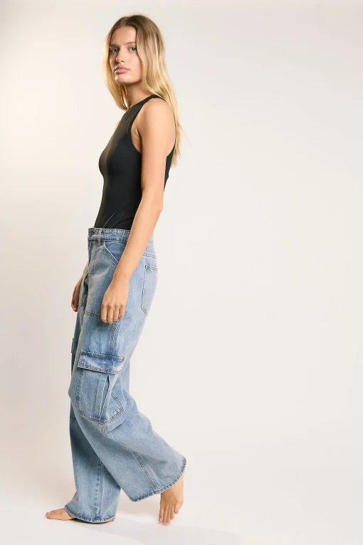 Glamorous Go To Partywear|Mid Stonewash Cargo-Jeans -