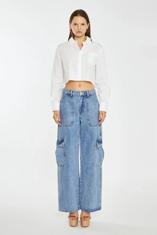Glamorous Go To Partywear|Mid Stonewash Cargo-Jeans -