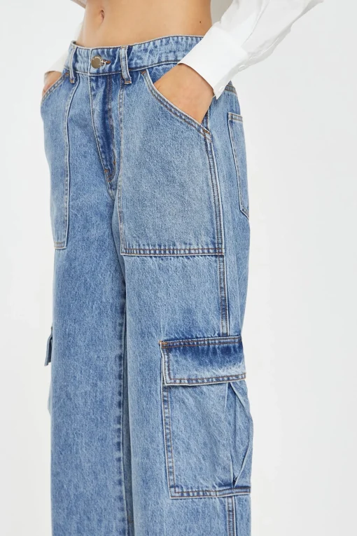Glamorous Go To Partywear|Mid Stonewash Cargo-Jeans -