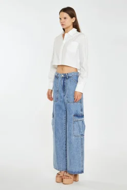 Glamorous Go To Partywear|Mid Stonewash Cargo-Jeans -