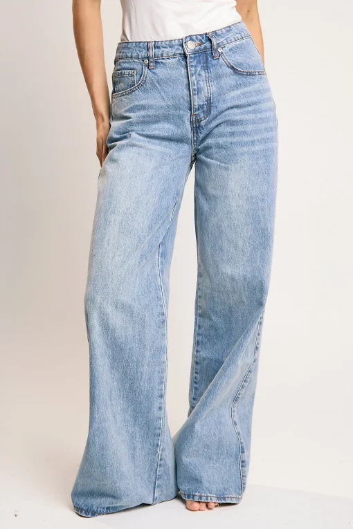 Glamorous Wide Leg Jeans|Wide Leg Trousers|Mid Stonewash Wide-Leg Jeans -