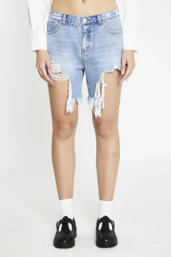 Glamorous Denim Shorts|Mid-Stonewash Ripped Denim-Shorts -