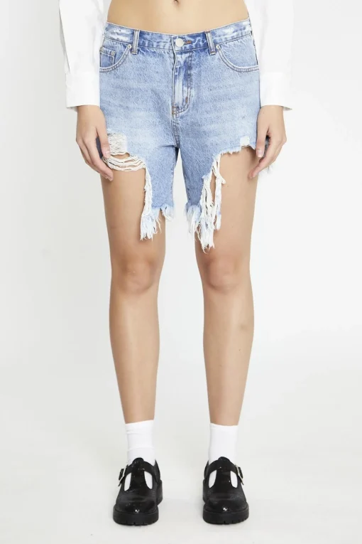 Glamorous Denim Shorts|Mid-Stonewash Ripped Denim-Shorts -