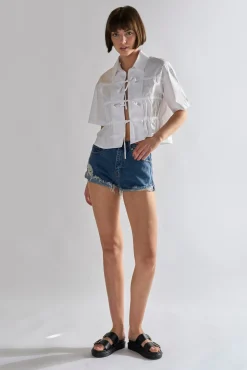 Glamorous Denim Shorts|Mid-Stonewash Ripped Denim Shorts -
