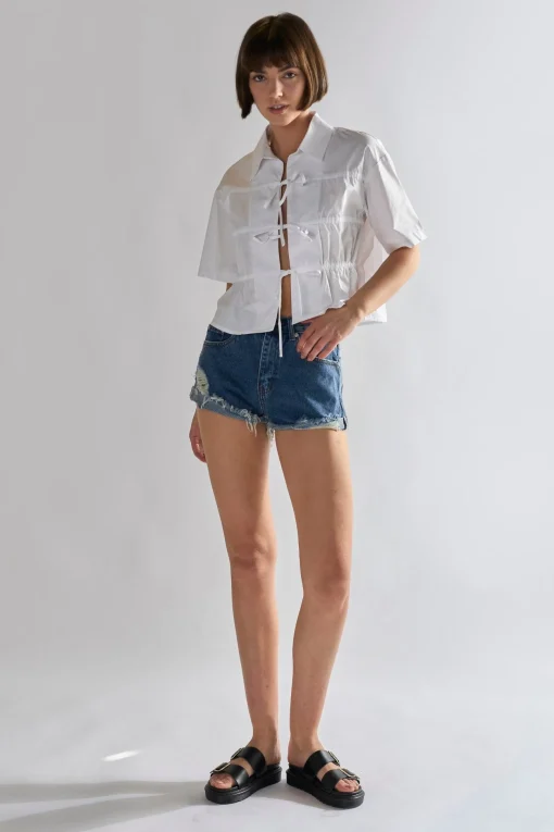 Glamorous Denim Shorts|Mid-Stonewash Ripped Denim Shorts -