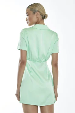 Glamorous Mini Dresses|Mini Dresses|Mint V-Neck Wrap-Detail Mini-Dress -