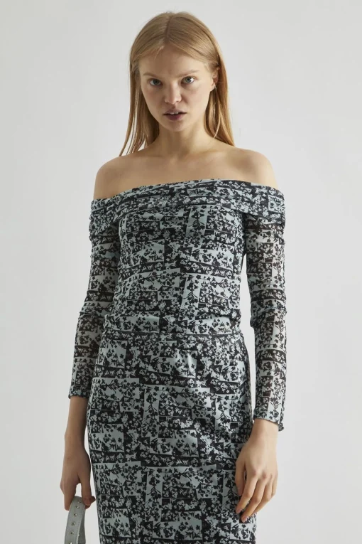 Glamorous Going Out Tops|Co-ords|Mint-Black Spliced Mesh Bardot Bodycon-Top -