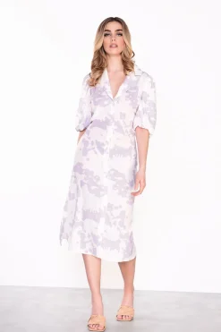 Glamorous Day Dresses|Midi & Midaxi Dresses|Misty-Lilac-Abstract Lapel-Collar Midi-Dresses -