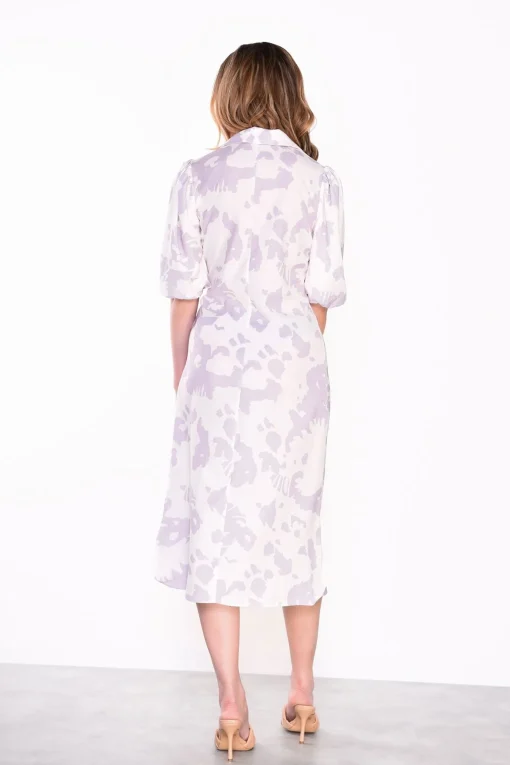Glamorous Day Dresses|Midi & Midaxi Dresses|Misty-Lilac-Abstract Lapel-Collar Midi-Dresses -