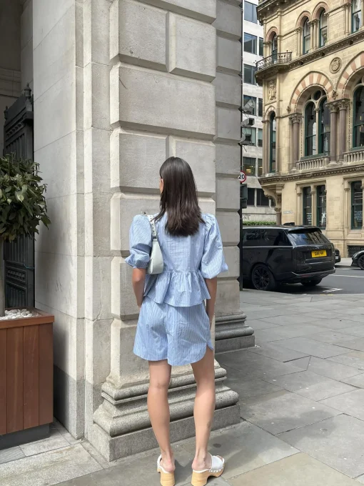 Glamorous Co-ords|Woven Shorts|Mixed Blue Stripe Tie-Front Shorts -