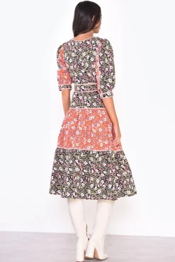 Glamorous Day Dresses|Midi & Midaxi Dresses|Mixed-Folk Poplin Square-Neck Midi-Dress -