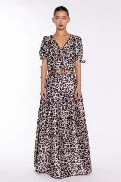 Glamorous Crops, Corsets & Bodysuits|Mocha-Leopard Tie-Front Crop-Top -