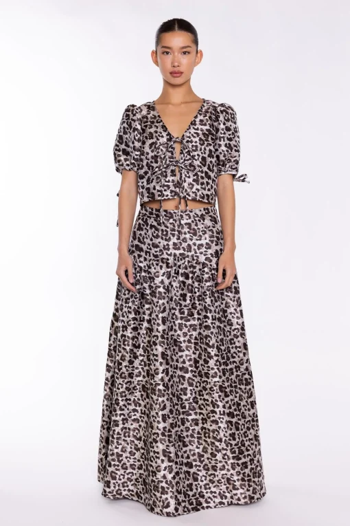 Glamorous Crops, Corsets & Bodysuits|Mocha-Leopard Tie-Front Crop-Top -