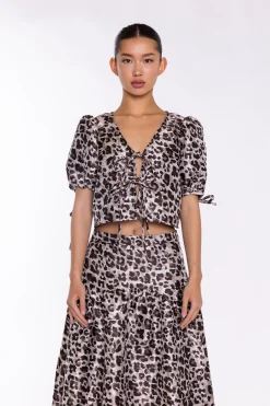 Glamorous Crops, Corsets & Bodysuits|Mocha-Leopard Tie-Front Crop-Top -