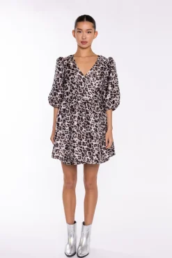 Glamorous Day Dresses|Mini Dresses|Mocha-Leopard Wrap Babydoll Mini-Dress -